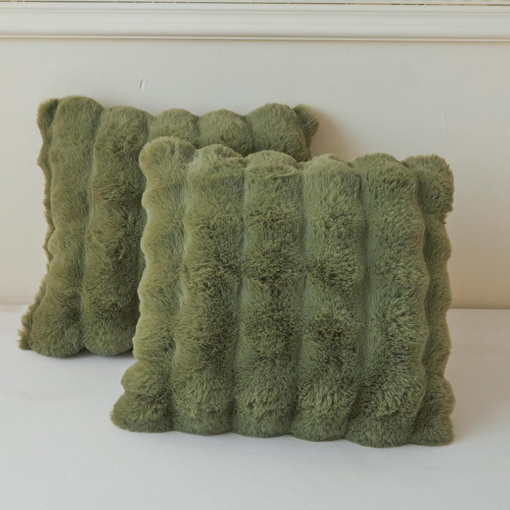 Pack of 2 Fluffy Faux Rabbit Fur Euro Sham Pillow Covers 26x26, Plush Bubble Decorative Throw Pillow Cushion Covers with Zipper, Furry Accent Pillowcases for Bedroom Living Room, Sage Green - Just Closeouts Canada Inc.
