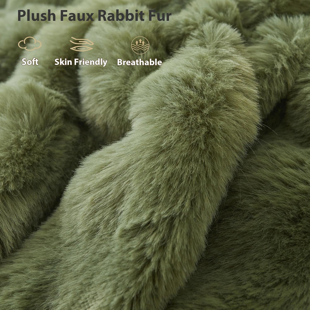 Pack of 2 Fluffy Faux Rabbit Fur Euro Sham Pillow Covers 26x26, Plush Bubble Decorative Throw Pillow Cushion Covers with Zipper, Furry Accent Pillowcases for Bedroom Living Room, Sage Green - Just Closeouts Canada Inc.