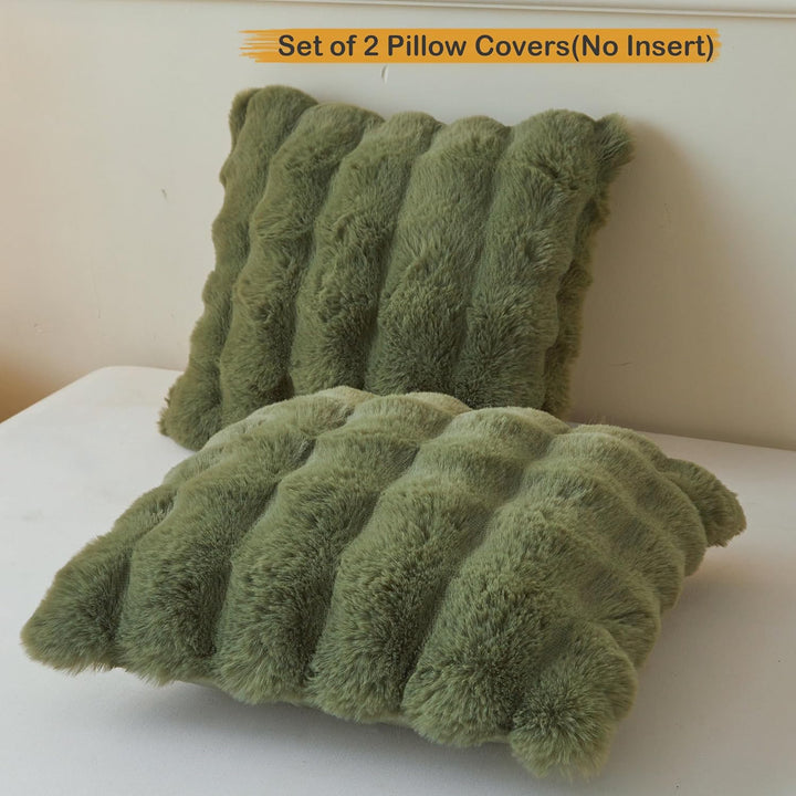 Pack of 2 Fluffy Faux Rabbit Fur Euro Sham Pillow Covers 26x26, Plush Bubble Decorative Throw Pillow Cushion Covers with Zipper, Furry Accent Pillowcases for Bedroom Living Room, Sage Green - Just Closeouts Canada Inc.