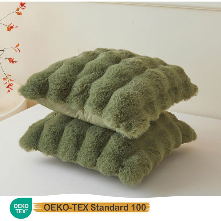 Pack of 2 Fluffy Faux Rabbit Fur Euro Sham Pillow Covers 26x26, Plush Bubble Decorative Throw Pillow Cushion Covers with Zipper, Furry Accent Pillowcases for Bedroom Living Room, Sage Green - Just Closeouts Canada Inc.