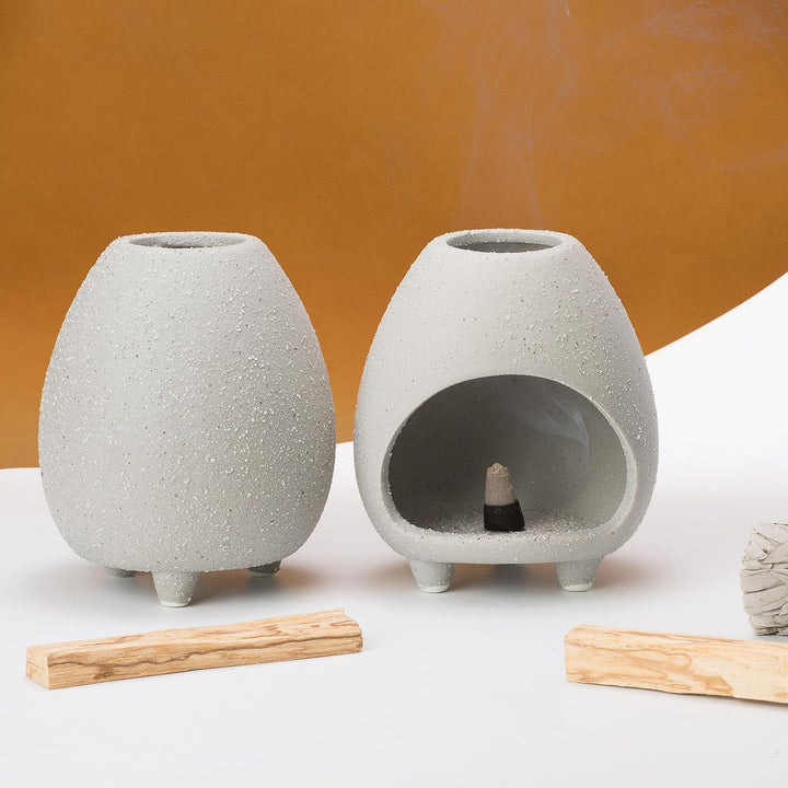 Palo Santo Holder Burner, Handcrafted Ceramic Incense Holder Burner and Ash Catcher for Palo Santo Sticks or sage Bundles, Smudge Bowl, Meditation Home Decor (Gray) - Just Closeouts Canada Inc.