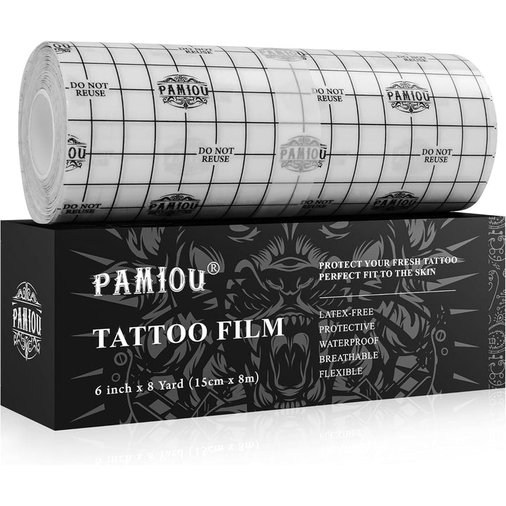 Pamiou Second Skin Tattoo Cover 6 Inch x 8 Yards Tattoo Aftercare Bandage, Waterproof, Transparent, Latex - Free Film for Fresh Tattoo Care, Protective Tape for Skin Recovery - Just Closeouts Canada Inc.