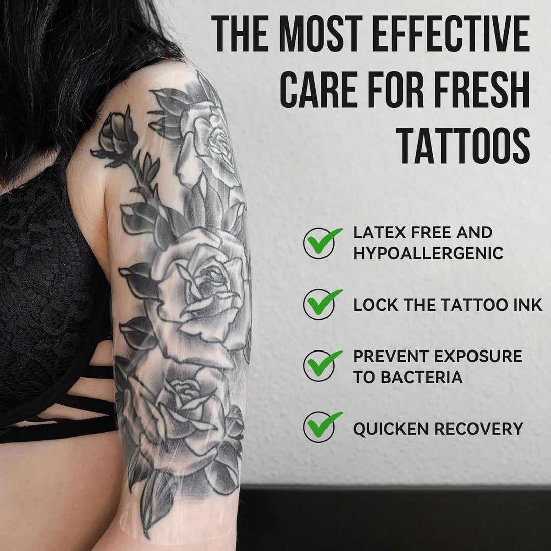 Pamiou Second Skin Tattoo Cover 6 Inch x 8 Yards Tattoo Aftercare Bandage, Waterproof, Transparent, Latex - Free Film for Fresh Tattoo Care, Protective Tape for Skin Recovery - Just Closeouts Canada Inc.