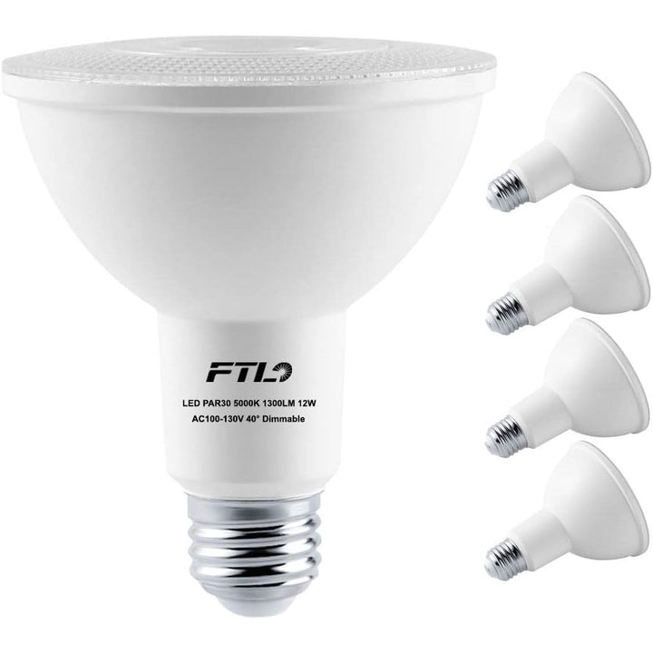 PAR30 LED Flood Light Bulbs Long Neck 5000K Daylight Dimmable 75W Halogen Equivalent 12W E26 1300LM 40 Degree Spotlight for Recessed Can Lighting Indoor/Outdoor 4 - Pack - Just Closeouts Canada Inc.