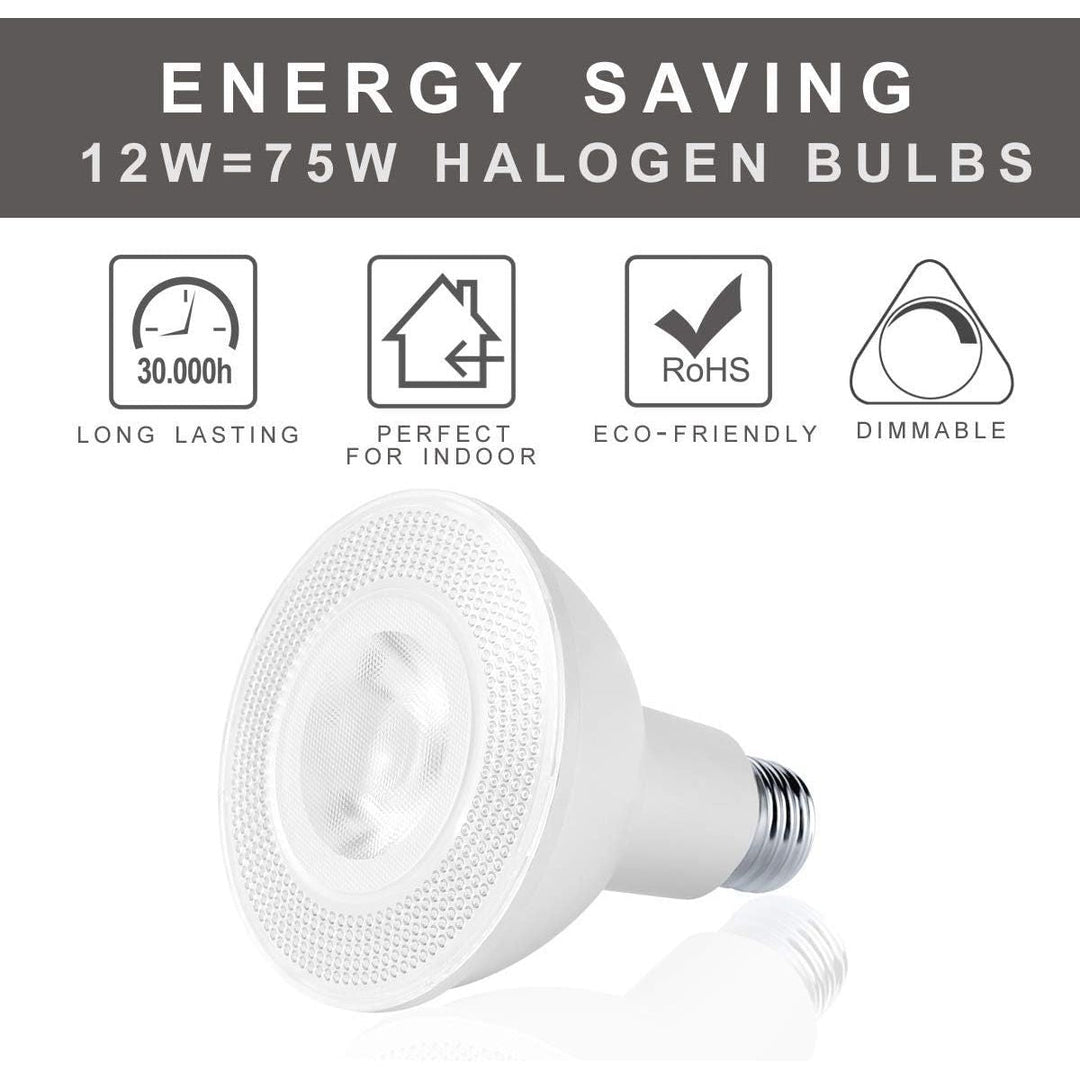 PAR30 LED Flood Light Bulbs Long Neck 5000K Daylight Dimmable 75W Halogen Equivalent 12W E26 1300LM 40 Degree Spotlight for Recessed Can Lighting Indoor/Outdoor 4 - Pack - Just Closeouts Canada Inc.