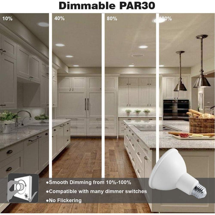 PAR30 LED Flood Light Bulbs Long Neck 5000K Daylight Dimmable 75W Halogen Equivalent 12W E26 1300LM 40 Degree Spotlight for Recessed Can Lighting Indoor/Outdoor 4 - Pack - Just Closeouts Canada Inc.