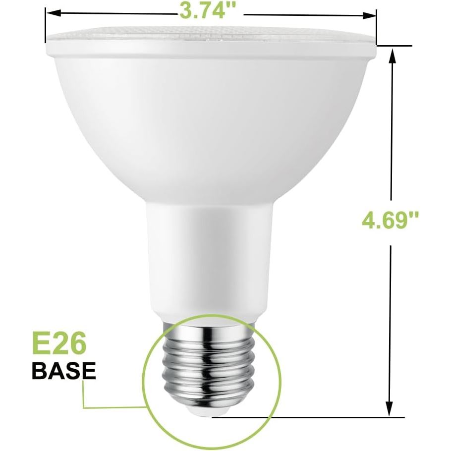 PAR30 LED Long Neck Flood Light Bulbs, 5000K Daylight White Dimmable Spotlight, 12W=75W Halogen, 1200LM E26 Base 40 Degree, Indoor/Outdoor, 4 Pack - Just Closeouts Canada Inc.X002J1EEE7,X002AGRHXL
