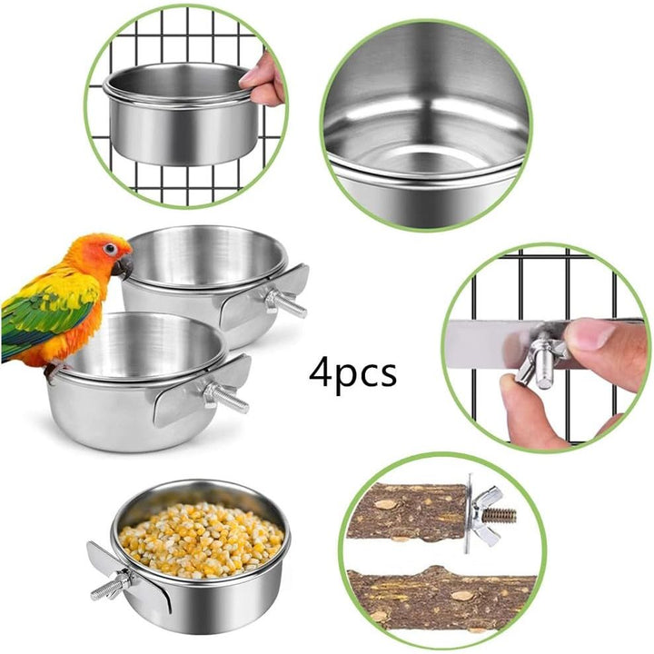 Parrot Feeder, 4pcsPet Feeder, Bird Feeder for Cage, Parrot Feeding Cups Birds Food Dish 2 pcs Perches,10X 4.5 cm, Stainless Steel Parrot Feeders Water,for Parrot Parakeet Lovebird - Just Closeouts Canada Inc.