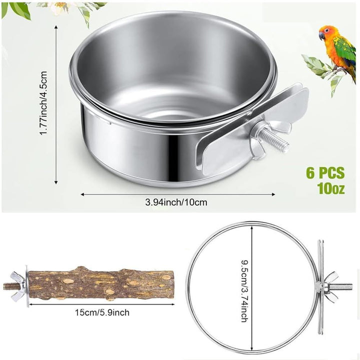 Parrot Feeder, 4pcsPet Feeder, Bird Feeder for Cage, Parrot Feeding Cups Birds Food Dish 2 pcs Perches,10X 4.5 cm, Stainless Steel Parrot Feeders Water,for Parrot Parakeet Lovebird - Just Closeouts Canada Inc.