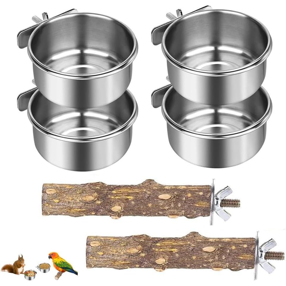 Parrot Feeder, 4pcsPet Feeder, Bird Feeder for Cage, Parrot Feeding Cups Birds Food Dish 2 pcs Perches,10X 4.5 cm, Stainless Steel Parrot Feeders Water,for Parrot Parakeet Lovebird - Just Closeouts Canada Inc.