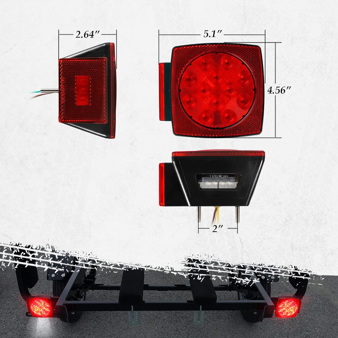 Partsam 12V Waterproof Square Led Trailer Light, Red LED Stop Turn Tail License Brake Running Light Lamp for Trailers Under 80" Boat Trailer Truck Marine Camper RV Snowmobile, IP68, DOT Compliant - Just Closeouts Canada Inc.