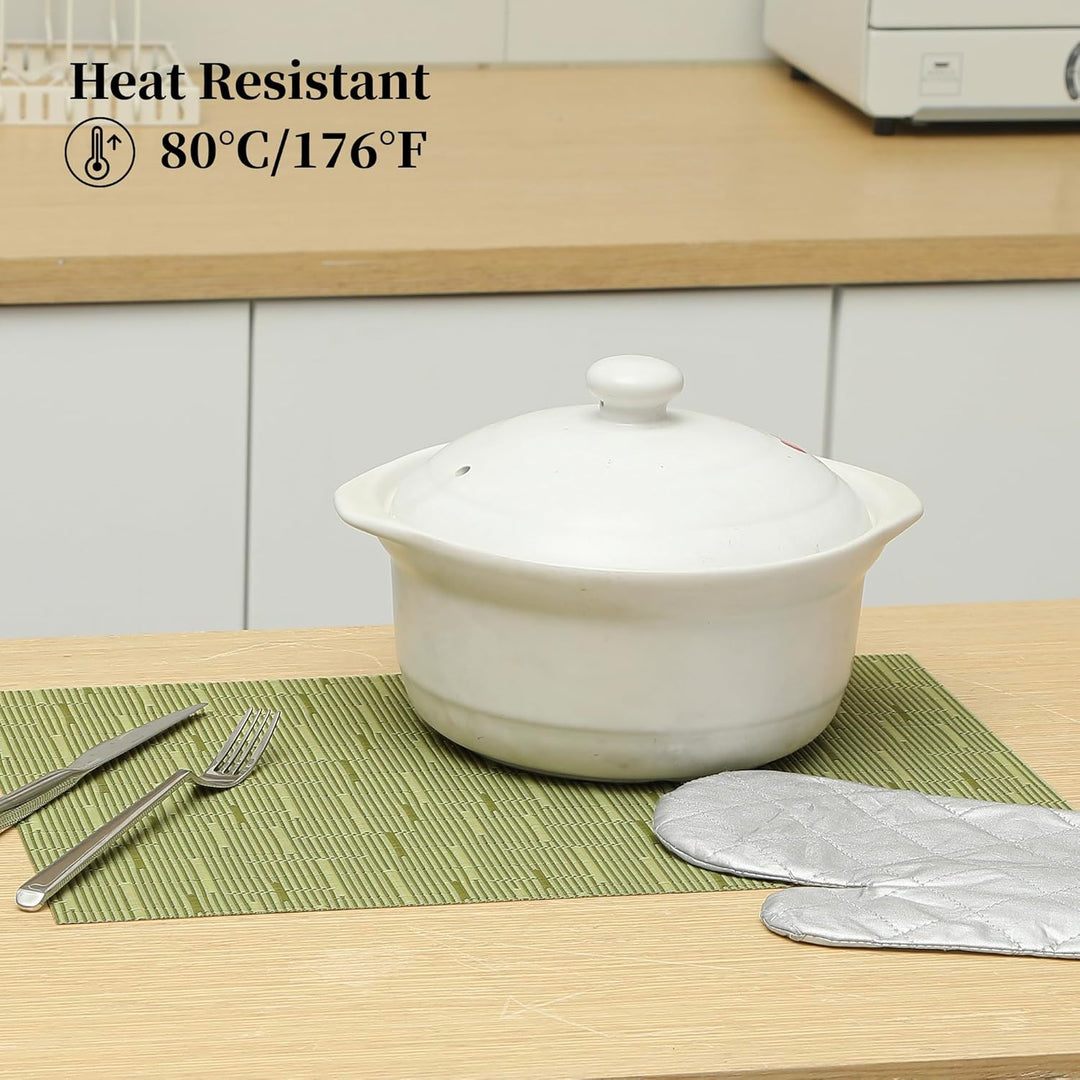 Pea Green Placemats Set of 4 - Heat Resistant Non - Slip Place mats for Dining Table, Washable Durable PVC Vinyl Woven Table Mats - Just Closeouts Canada Inc.