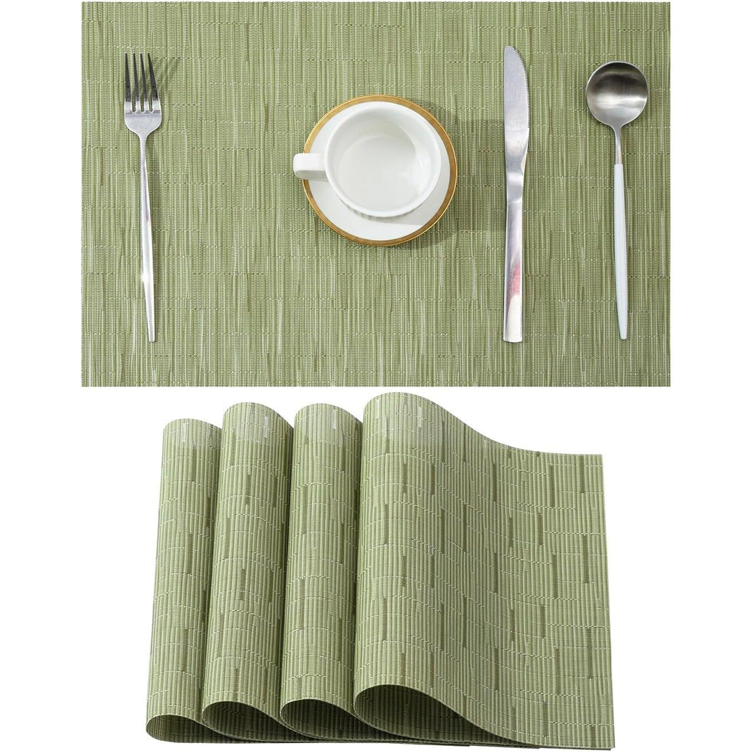 Pea Green Placemats Set of 4 - Heat Resistant Non - Slip Place mats for Dining Table, Washable Durable PVC Vinyl Woven Table Mats - Just Closeouts Canada Inc.