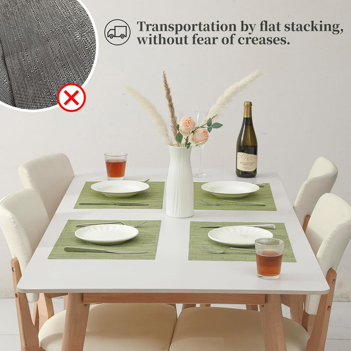 Pea Green Placemats Set of 4 - Heat Resistant Non - Slip Place mats for Dining Table, Washable Durable PVC Vinyl Woven Table Mats - Just Closeouts Canada Inc.
