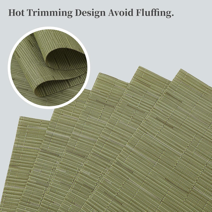 Pea Green Placemats Set of 4 - Heat Resistant Non - Slip Place mats for Dining Table, Washable Durable PVC Vinyl Woven Table Mats - Just Closeouts Canada Inc.