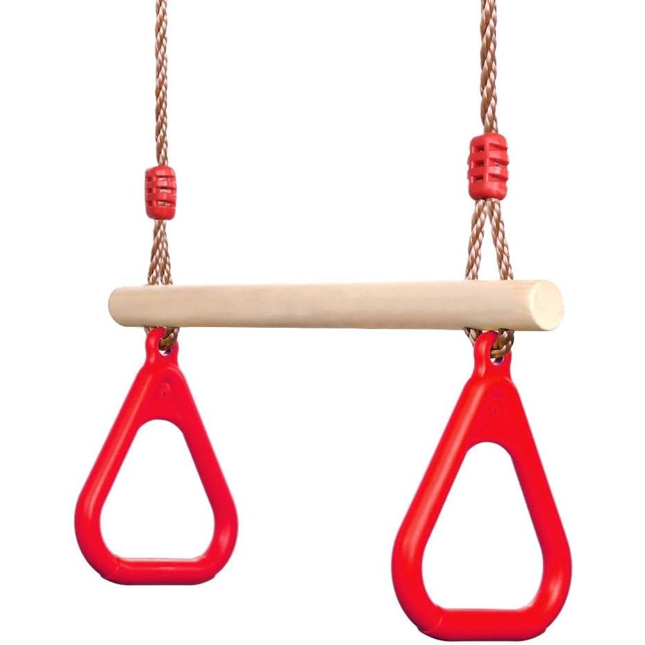 PELLOR Playground Children's Wooden Trapeze Swing Bar with Plastic Gym Rings Swing Set for Indoor & Outdoor Fun - Just Closeouts Canada Inc.