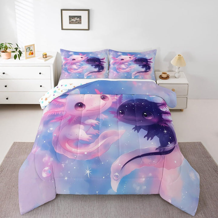 Pink Axolotl Comforter Set Twin Size Kids Girls Kawaii Ocean Sealife Bedding Set for Boys Teens Cute Salamander Comforter Gift for Girls Women Duvet Set Reptile Animal Quilt Set - Just Closeouts Canada Inc.X004M56AMH