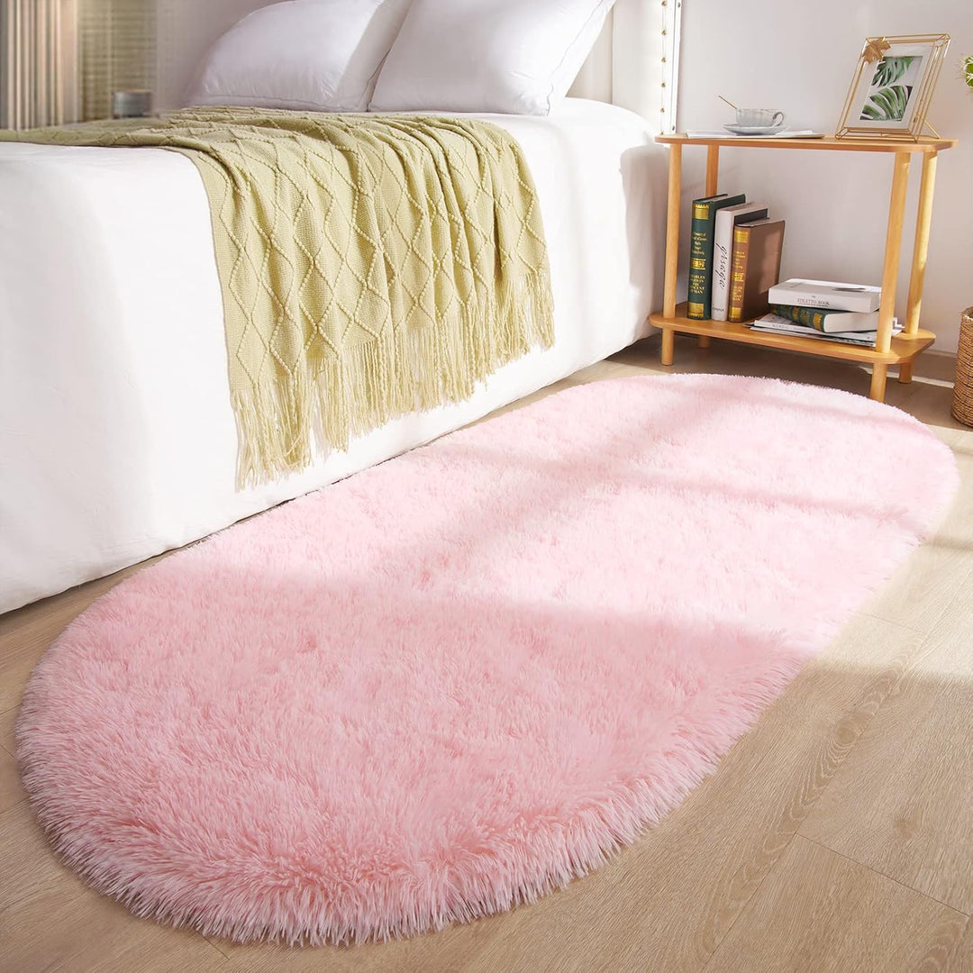 Pink Rug Soft Fluffy Oval Rugs Kids Rug for Girls Boys Bedroom Oval Throw Rug for Nursery Reading Room, Shaggy Cute Rugs Bedside School Dorm Home DŽcor, 2.6 x 5.3 Feet - Just Closeouts Canada Inc.X003QMUPO1