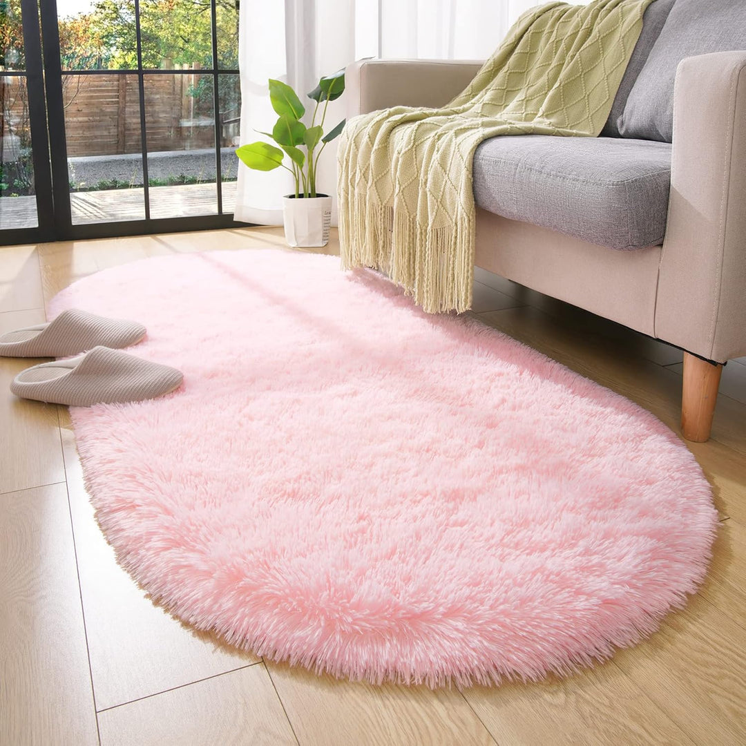 Pink Rug Soft Fluffy Oval Rugs Kids Rug for Girls Boys Bedroom Oval Throw Rug for Nursery Reading Room, Shaggy Cute Rugs Bedside School Dorm Home DŽcor, 2.6 x 5.3 Feet - Just Closeouts Canada Inc.X003QMUPO1