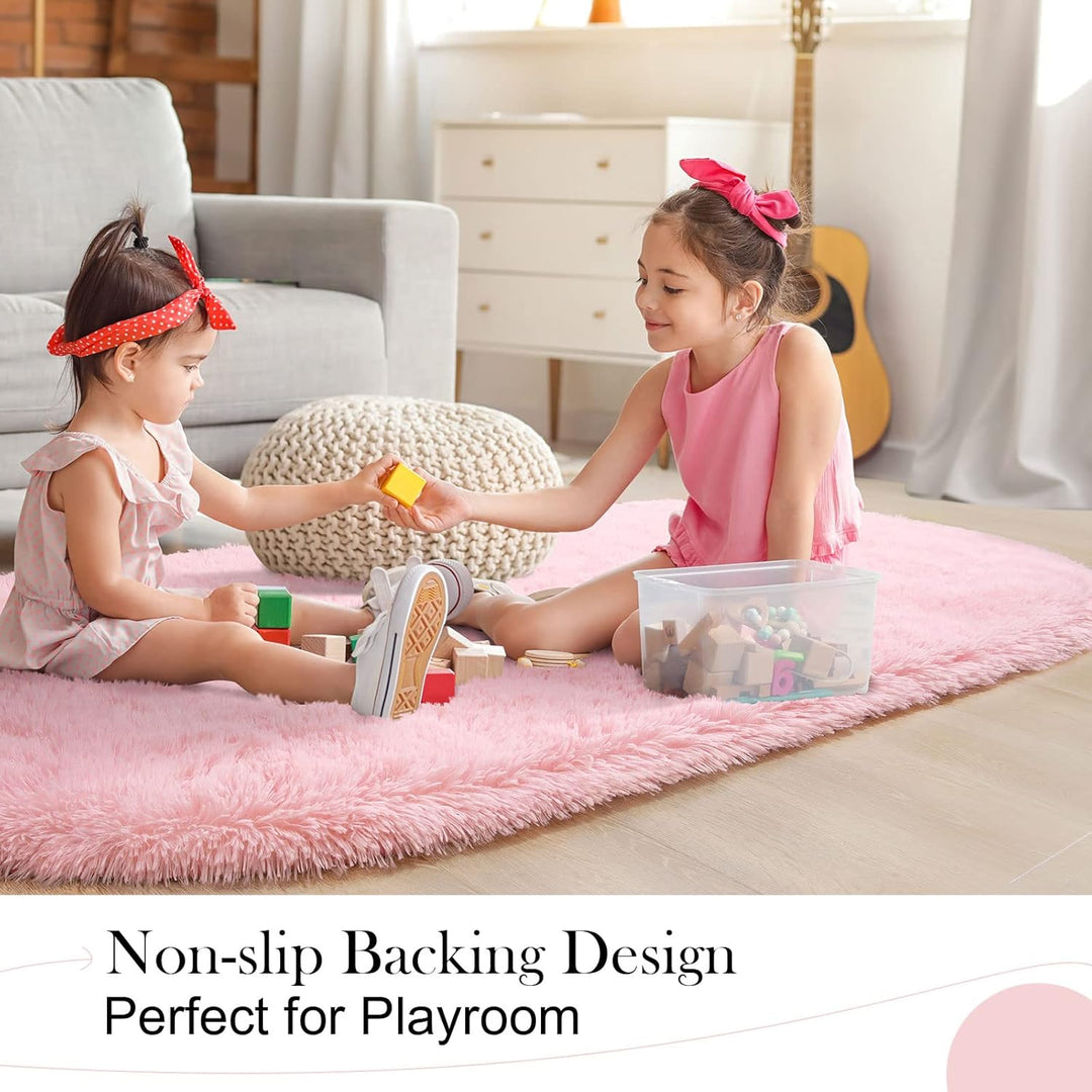 Pink Rug Soft Fluffy Oval Rugs Kids Rug for Girls Boys Bedroom Oval Throw Rug for Nursery Reading Room, Shaggy Cute Rugs Bedside School Dorm Home DŽcor, 2.6 x 5.3 Feet - Just Closeouts Canada Inc.X003QMUPO1