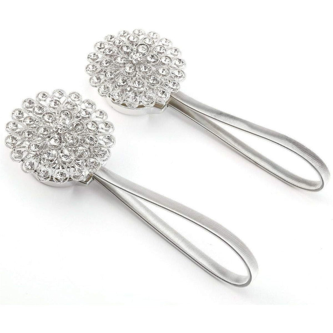 Pinowu Magnetic Crystal Flower Curtain Tiebacks (2 Pack), Decorative Curtain Holdback Buckle Clips with Stretchable String Rope for Bedroom, Living Room, Office - Just Closeouts Canada Inc.