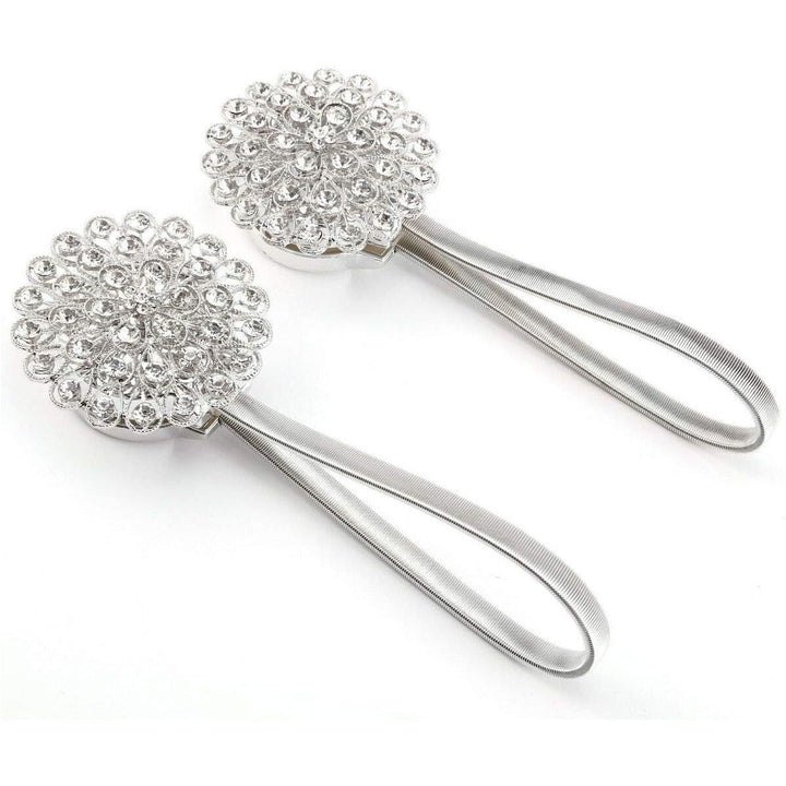Pinowu Magnetic Crystal Flower Curtain Tiebacks (2 Pack), Decorative Curtain Holdback Buckle Clips with Stretchable String Rope for Bedroom, Living Room, Office - Just Closeouts Canada Inc.