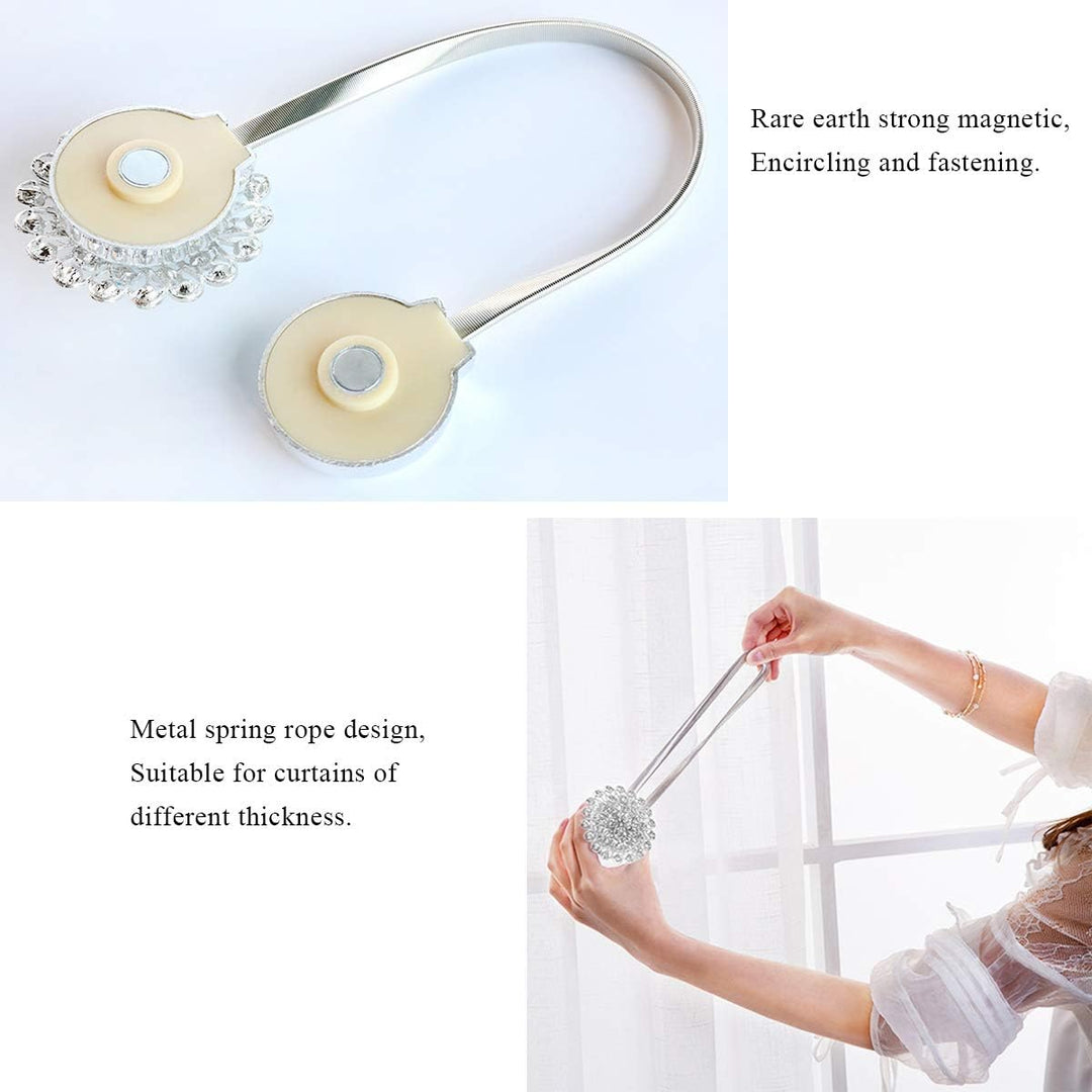 Pinowu Magnetic Crystal Flower Curtain Tiebacks (2 Pack), Decorative Curtain Holdback Buckle Clips with Stretchable String Rope for Bedroom, Living Room, Office - Just Closeouts Canada Inc.