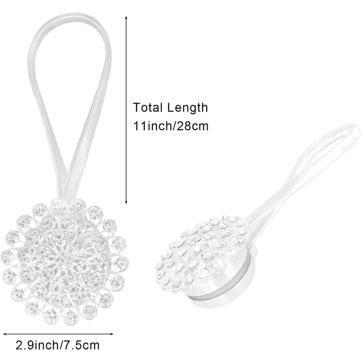 Pinowu Magnetic Crystal Flower Curtain Tiebacks (2 Pack), Decorative Curtain Holdback Buckle Clips with Stretchable String Rope for Bedroom, Living Room, Office - Just Closeouts Canada Inc.