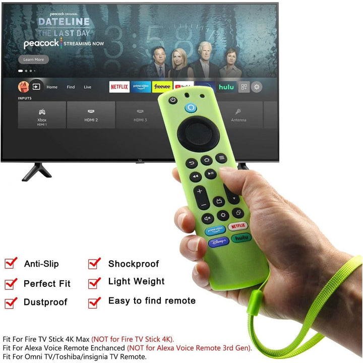 Pinowu Silicone Remote Case (2pcs, Glow in The Dark) for Firestick 4K Max/Toshiba/Insignia/Pioneer/Omni (QLED) Series Alexa Voice Remote Enhanced w/Lanyard - Just Closeouts Canada Inc.