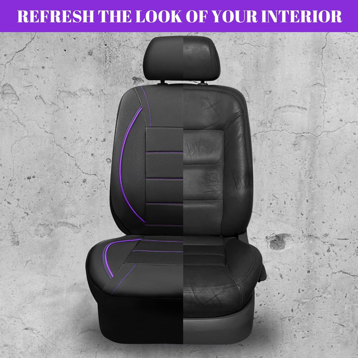 Piping PU Leather Car Seat Cover,Inside Zipper Design and Reserved Opening Holes Airbag Compatible,Universal FIT for Car, SUVs,Van,Trucks,Full Set, Black & Purple - Just Closeouts Canada Inc.