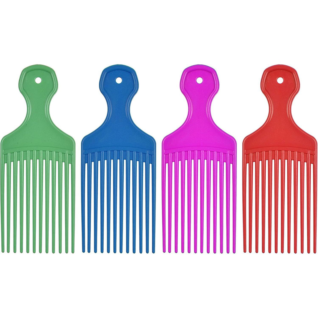 Plastic Hair Pick Combs, 4-Piece Green, Blue, Purple and Red Set - Just Closeouts Canada Inc.