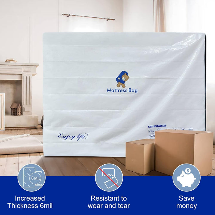 Plastic Mattress Bag for Moving Storage, 6 Mil Waterproof Zippered Mattress Cover, Mattress Protector for Moving Supplies - Queen Size - Just Closeouts Canada Inc.