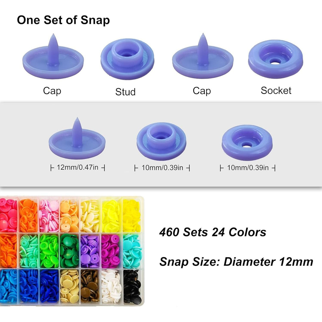 Plastic Snaps with Snap Pliers,460 Sets 24 - Colors Plastic Snaps and Tool Set, T5 Plastic Snap Buttons,Plastic Snap Fasteners for Sewing,Clothing,Crafting,Diaper,Bibs - Just Closeouts Canada Inc.