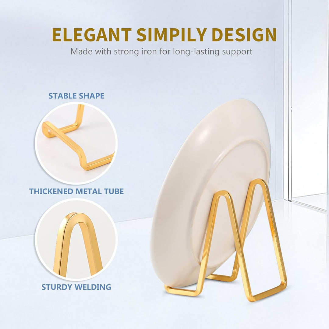 Plate Holder Easel Display Stand - 4.5 inch Metal Plate Stands for Display - Tabletop Picture Stand - Gold Iron Easels for Display Pictures | Photo Frames | Book | Decorative Plates | Plaque - Just Closeouts Canada Inc.