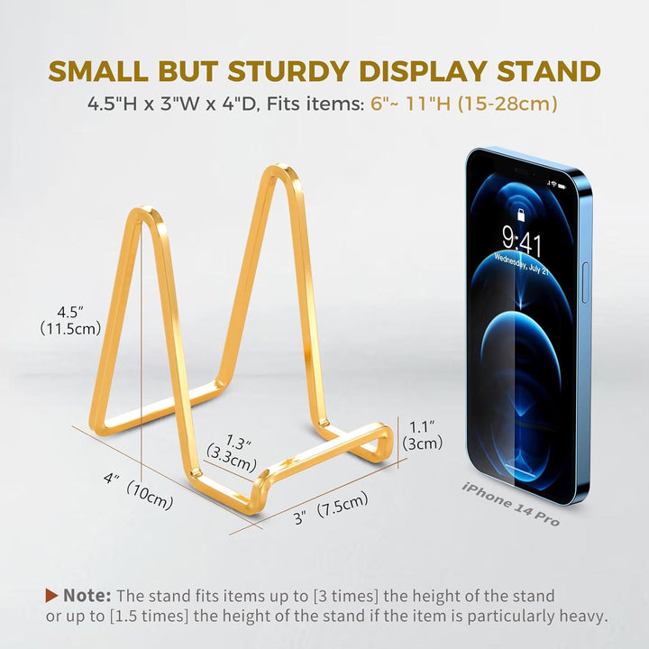 Plate Holder Easel Display Stand - 4.5 inch Metal Plate Stands for Display - Tabletop Picture Stand - Gold Iron Easels for Display Pictures | Photo Frames | Book | Decorative Plates | Plaque - Just Closeouts Canada Inc.