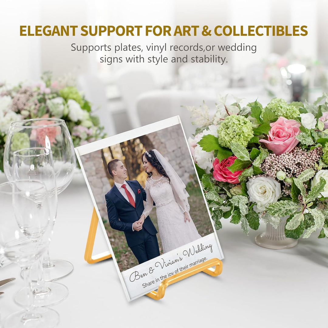 Plate Holder Easel Display Stand - 4.5 inch Metal Plate Stands for Display - Tabletop Picture Stand - Gold Iron Easels for Display Pictures | Photo Frames | Book | Decorative Plates | Plaque - Just Closeouts Canada Inc.