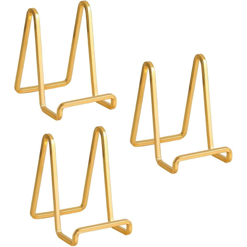 Plate Holder Easel Display Stand - 4.5 inch Metal Plate Stands for Display - Tabletop Picture Stand - Gold Iron Easels for Display Pictures | Photo Frames | Book | Decorative Plates | Plaque - Just Closeouts Canada Inc.