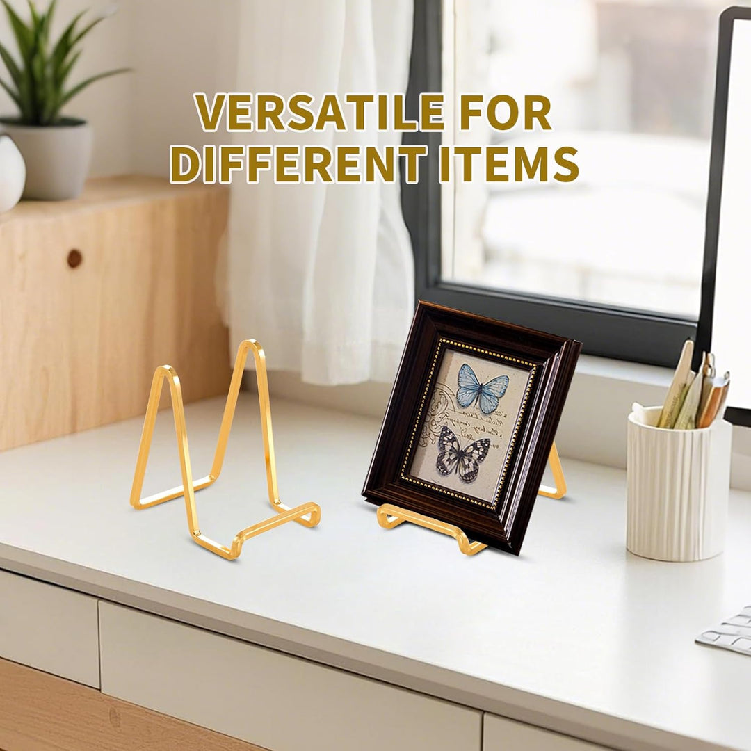 Plate Holder Easel Display Stand - 4.5 inch Metal Plate Stands for Display - Tabletop Picture Stand - Gold Iron Easels for Display Pictures | Photo Frames | Book | Decorative Plates | Plaque - Just Closeouts Canada Inc.