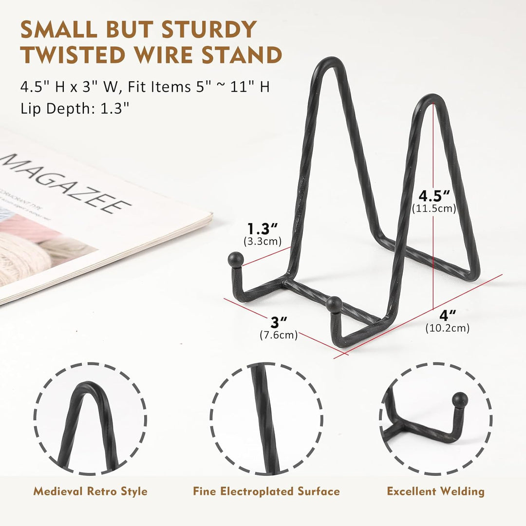 Plate Holder Easel Display Stand - 4.5 Inch Twisted Metal Wire Plate Stands - Picture Frame Stand - Tabletop Easels for Display Decorative Plates | Pictures | Books | Photo | Plaque - 3 Pack - Black - Just Closeouts Canada Inc.X003XZZ2J9