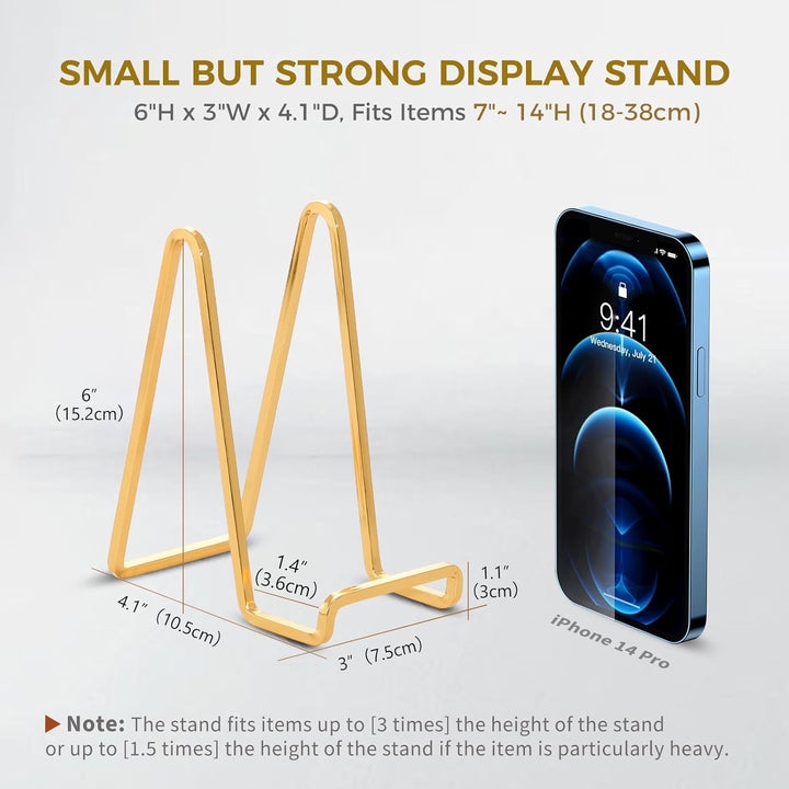 Plate Holder Easel Display Stand - 6 inch Metal Plate Stands for Display - Tabletop Picture Stand - Gold Iron Easels for Display Pictures | Photo Frames | Book | Decorative Plates | Plaque - 3 Pack - Just Closeouts Canada Inc.