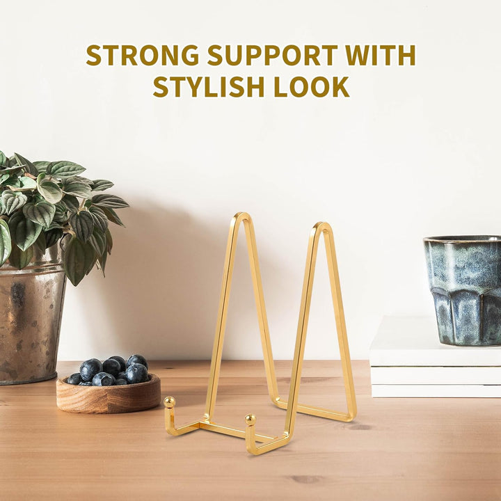 Plate Holder Easel Display Stand - 6 inch Metal Plate Stands for Display - Tabletop Picture Stand - Gold Iron Easels for Display Pictures | Photo Frames | Book | Decorative Plates | Plaque - 4 Pack, Gold - Just Closeouts Canada Inc.X003A3D7UP