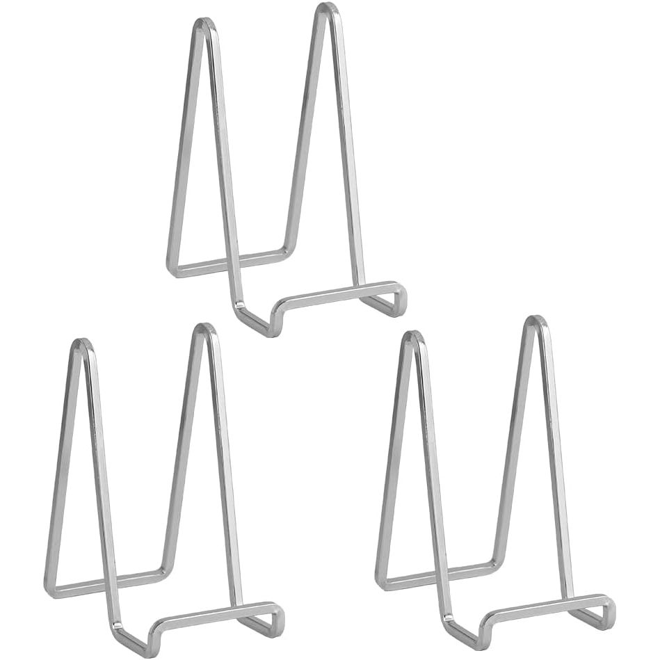 Plate Holder Easel Display Stand - 6 inch Metal Plate Stands for Display - Tabletop Picture Stand - Silver Iron Easels for Display Pictures | Photo Frames | Book | Decorative Plates | Plaque - 3 Pack - Just Closeouts Canada Inc.X003CPLDTX