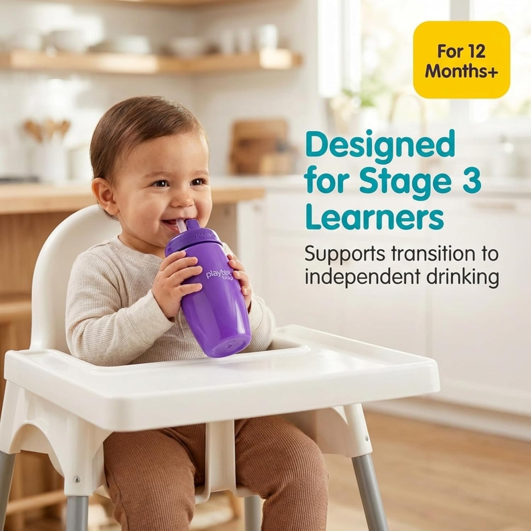 Playtex Baby Sip & Seal Straw Cups, 2 - Pack – 13.5oz (400mL) Toddler Sippy Cups with Flip - Top Straw, BPA - Free, Spill - Proof, Easy Clean, for 12 Months+, Purple & Cyan - Just Closeouts Canada Inc.