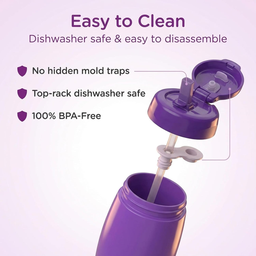 Playtex Baby Sip & Seal Straw Cups, 2 - Pack – 13.5oz (400mL) Toddler Sippy Cups with Flip - Top Straw, BPA - Free, Spill - Proof, Easy Clean, for 12 Months+, Purple & Cyan - Just Closeouts Canada Inc.