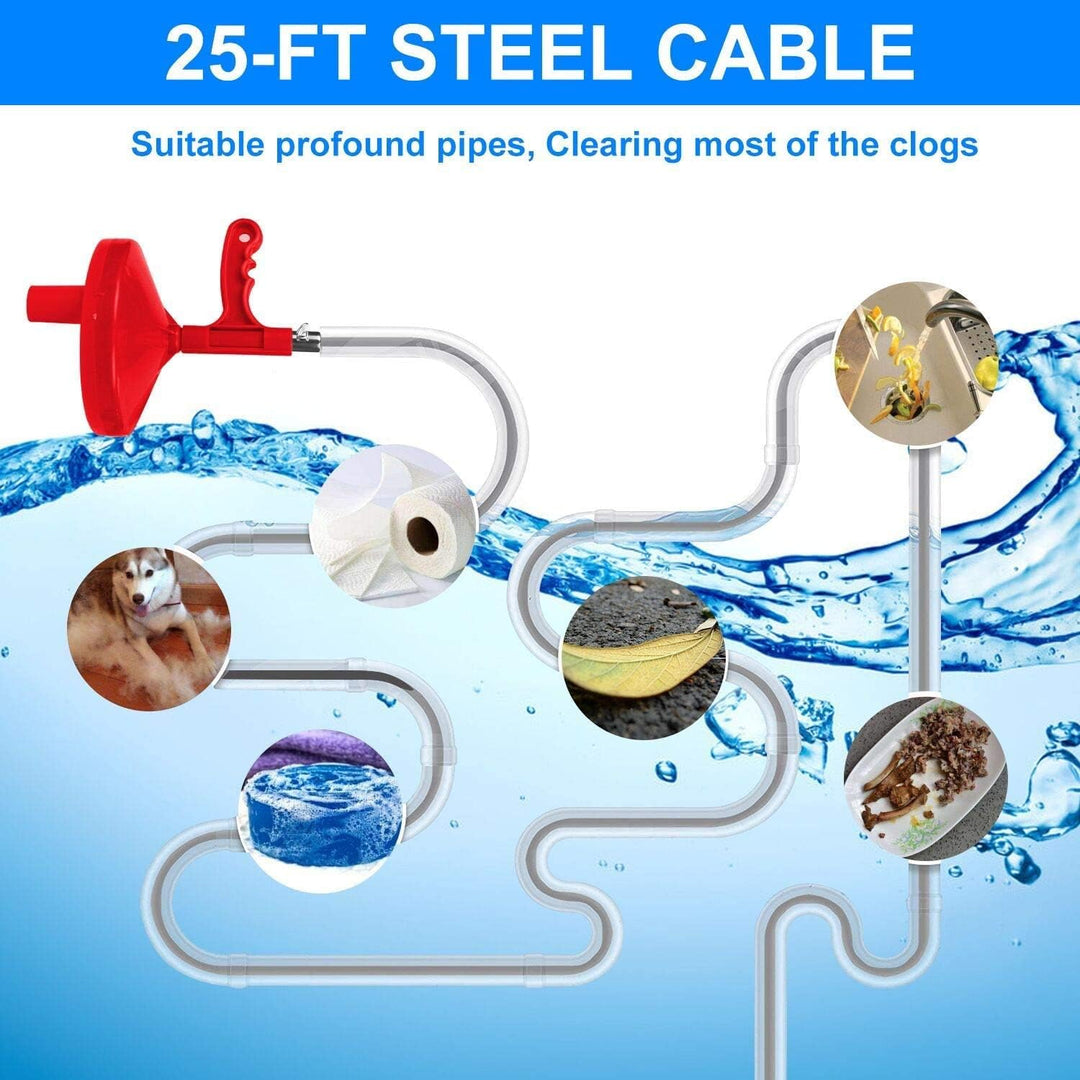 Plumbing Snake Drain Auger, 25 Ft Flexible Sink Snake, Pipe Snake, Drain Clog Remover for Bathroom Kitchen Sink, Sewer Tool,Shower Drain, Comes with Gloves and 1 Pack Plastic Hair Snake - Just Closeouts Canada Inc.