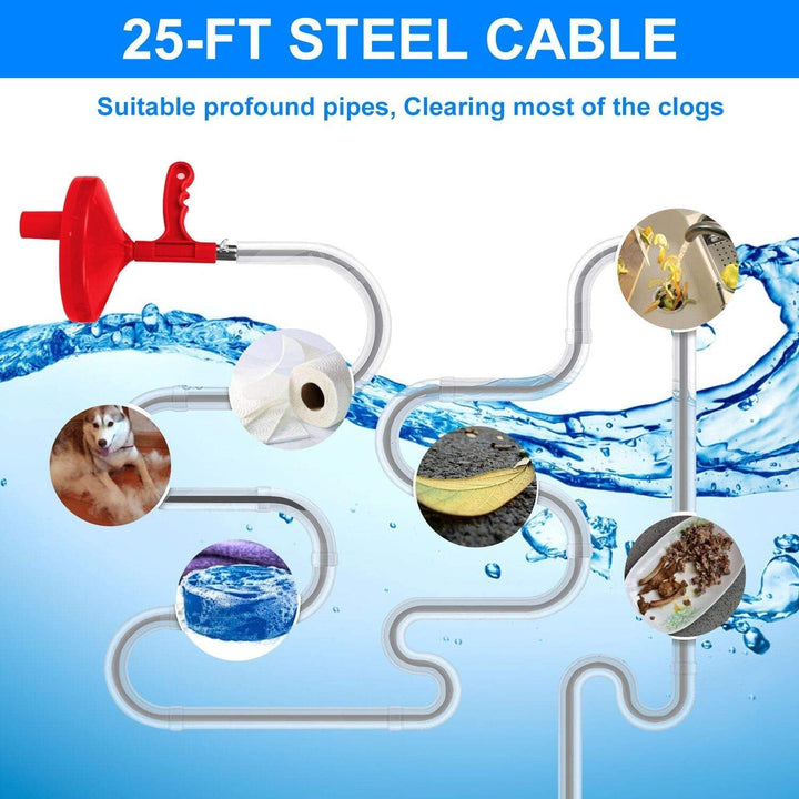 Plumbing Snake Drain Auger, 25 Ft Flexible Sink Snake, Pipe Snake, Drain Clog Remover for Bathroom Kitchen Sink, Sewer Tool,Shower Drain, Comes with Gloves and 1 Pack Plastic Hair Snake - Just Closeouts Canada Inc.