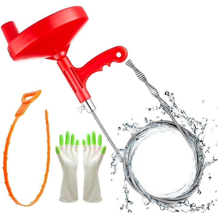 Plumbing Snake Drain Auger, 25 Ft Flexible Sink Snake, Pipe Snake, Drain Clog Remover for Bathroom Kitchen Sink, Sewer Tool,Shower Drain, Comes with Gloves and 1 Pack Plastic Hair Snake - Just Closeouts Canada Inc.
