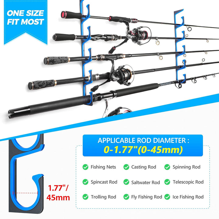 PLUSINNO H5 Horizontal Fishing Rod/Pole Holders, Fishing Pole Holders for Garage, Wall or Ceiling Mounted Fishing Rod Rack… - Just Closeouts Canada Inc.