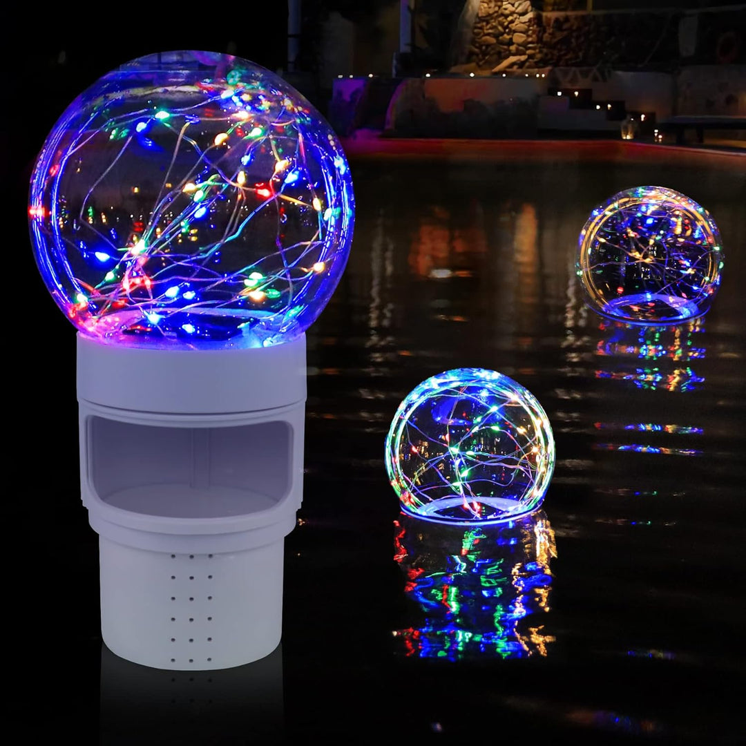Pool Chlorine Floater with Colorful Solar Ball Lights, Floating Pool Chlorine Dispenser for 4x3” Chlorine Tablets, Easy Opening Chlorine Tablet Holder Floater, Anti - Sinking Spa Chemical Dispenser - Just Closeouts Canada Inc.