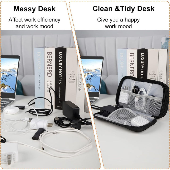 Portable Electronics Travel Organizer with Double Layer Design, Waterproof Electronic Organizer to Hold USB Flash Drive, Cords, Chargers, Phones, Earphones, Power Banks, Mouse, and SD Card Black - Just Closeouts Canada Inc.